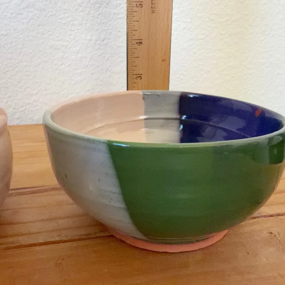 Studio Pottery Bowl Set Handmade‎ Ceramic Bowls Signed Stoneware Colorful Glaze